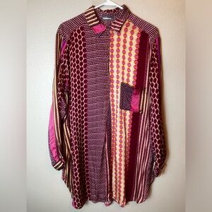 ALEMBIKA Half Button Down Berry Mixed Print Tunic Size XL